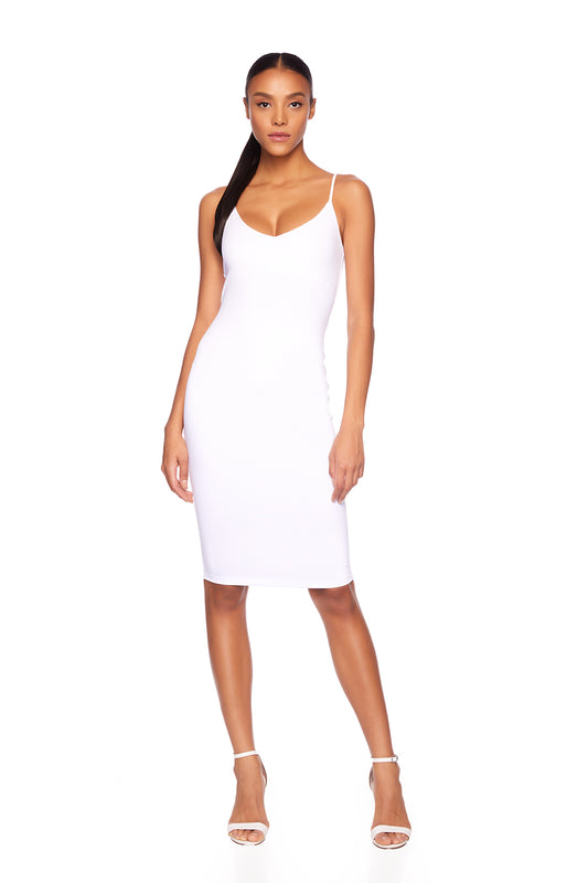 deep v string midi dress